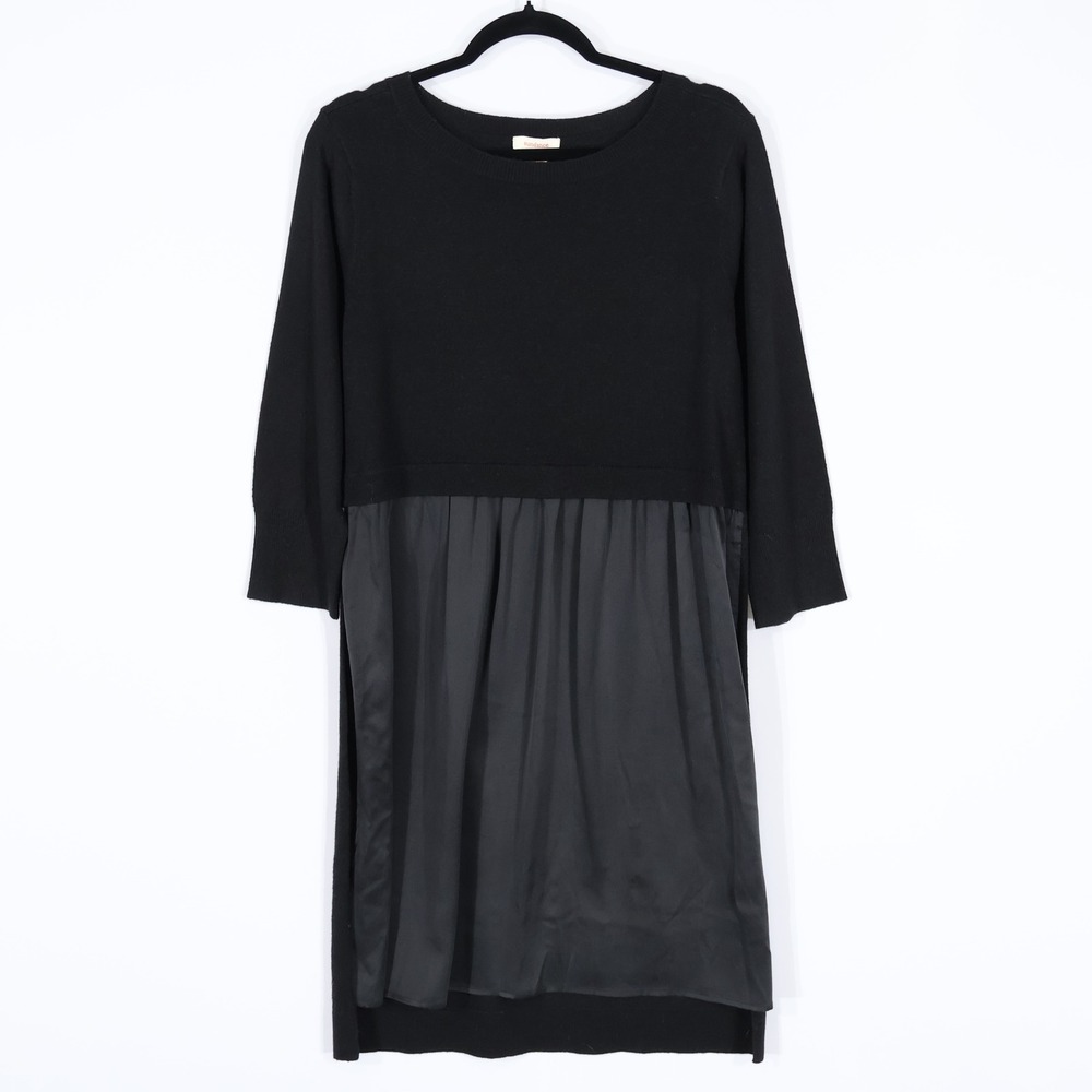 Sundance Mixed Media Silk Wool Linen Sweater Dress Women M Black Minimalist Chic